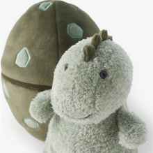 Load image into Gallery viewer, Soft plush baby dinosaur toy emerging from a spotted egg with zipper closure