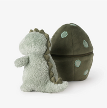Load image into Gallery viewer, Soft dinosaur plush toy with spiky back beside a zippered egg carrying case