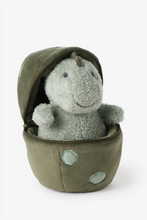 Load image into Gallery viewer, Soft plush baby dinosaur sitting inside a zippered egg-shaped stuffed toy