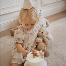 Load image into Gallery viewer, Baby celebrating birthday with Elegant Baby bear plush toy beside birthday cake