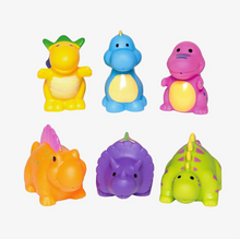 Load image into Gallery viewer, Set of six adorable chubby dinosaur squirt toys with cheerful expressions for bath time play