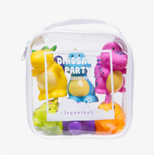 Load image into Gallery viewer, Elegant Baby Dinosaur Party Squirtie Bath Toys set in clear zippered carrying case