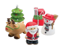 Load image into Gallery viewer, Set of Christmas-themed bath squirt toys including Santa, snowman, reindeer, tree, and gifts