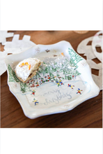 Load image into Gallery viewer, Juliska Berry &amp; Thread North Pole trinket tray featuring a festive winter skating scene and Merry Christmas script