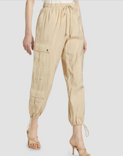 Load image into Gallery viewer, Cinq à Sept khaki parachute cargo jogger pants with drawstring waist and ankle ties