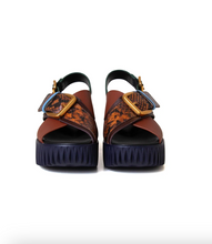 Load image into Gallery viewer, 4CCCCEES Plia Sling Platform Sandal with snakeskin pattern, gold buckle, and chunky sole