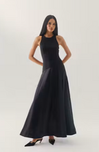 Load image into Gallery viewer, Hutch Keltie black sleeveless maxi dress with A-line skirt and halter neckline