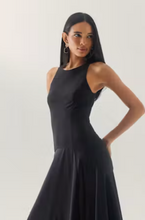 Load image into Gallery viewer, Hutch Keltie sleeveless black midi dress with fitted bodice and flared skirt