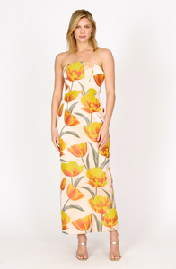 Orion Tulip Jacquard Midi Dress Yellow