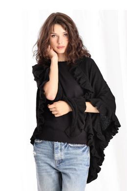 Cashmere Ruffled Wrap Black