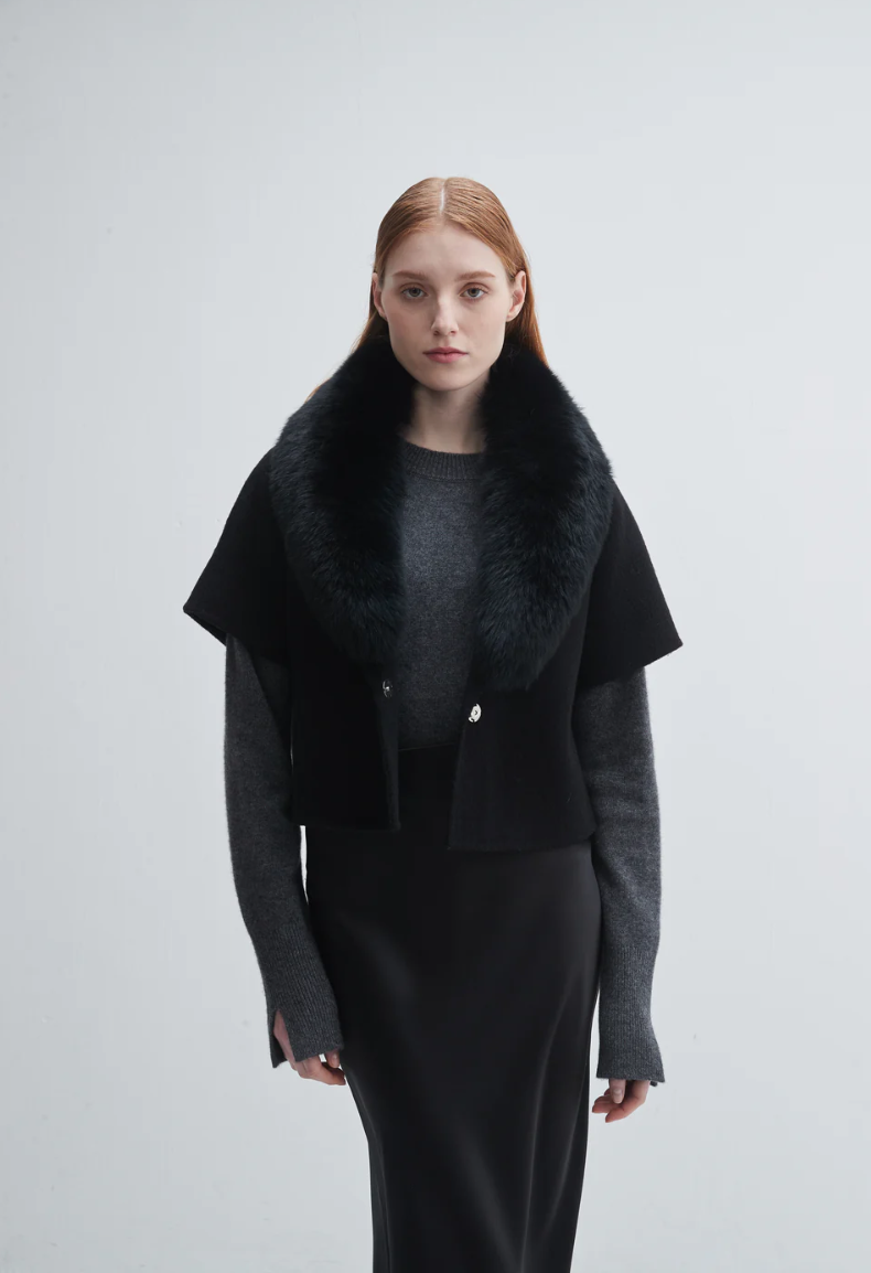 Short Sleeve Jacket with Fur Collar