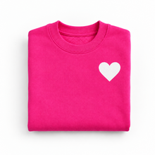 Load image into Gallery viewer, Folded children's crewneck sweatshirt featuring a bold white heart graphic on the chest
