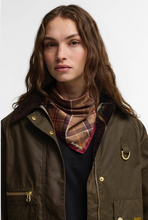 Load image into Gallery viewer, Barbour Kinsale muted tartan square scarf in brown and burgundy plaid pattern