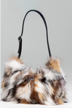 Load image into Gallery viewer, Multicolor fox fur shoulder bag with black adjustable leather strap