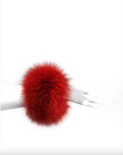 Load image into Gallery viewer, Luxurious fluffy fox fur cuff bracelet worn on a wrist, product photo