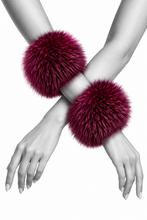 Load image into Gallery viewer, Fuchsia fox fur wrist cuffs worn on crossed arms, fluffy and bold
