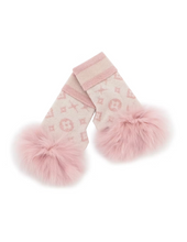 Load image into Gallery viewer, Luxurious monogram-patterned fingerless gloves adorned with fluffy fox fur trim at the wrist