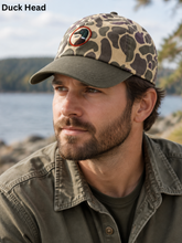 Load image into Gallery viewer, Man wearing Duck Head Circle Patch Hat with camo pattern and duck logo patch