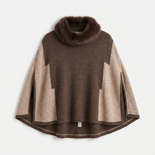 Load image into Gallery viewer, Abstract Knit Poncho Fox Collar Brown
