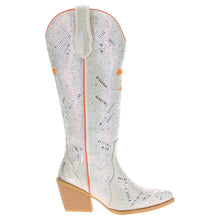Load image into Gallery viewer, Vaccari Amber Tennessee rhinestone cowboy boot in white with orange accents