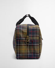 Load image into Gallery viewer, Barbour Torridon Hold All duffel bag showing rear zipper pocket and tartan pattern