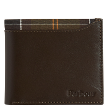 Load image into Gallery viewer, Barbour Brodick bifold wallet in smooth leather with tartan trim detail
