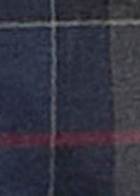 Load image into Gallery viewer, Close-up detail of a plaid fabric scarf showing navy, charcoal, burgundy, and white check pattern