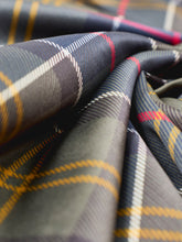 Load image into Gallery viewer, Close-up detail of Barbour Kinsale Classic tartan scarf showing plaid weave texture and folds