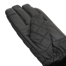 Load image into Gallery viewer, Close-up palm view of quilted black glove showing diamond stitching pattern and finger detail