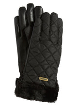 Load image into Gallery viewer, Barbour quilted winter gloves with faux fur cuff trim and leather palm detail