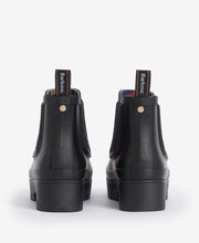 Load image into Gallery viewer, Rear view of Barbour Chelsea welly boots showing pull tabs and elastic side panels