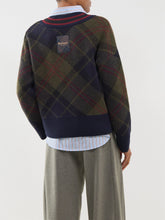 Load image into Gallery viewer, Back view of Barbour Shae knit sweater with tartan pattern and ribbed hem