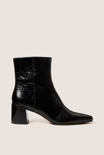 Load image into Gallery viewer, Dolce Vita ankle boot with block heel, pointed toe, and crinkled patent leather upper