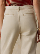 Load image into Gallery viewer, Back view of wide-leg denim pants with welt pockets and contrast stitching detail
