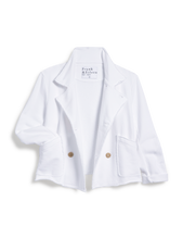 Load image into Gallery viewer, Frank &amp; Eileen cropped blazer with short sleeves, notch lapel, and gold buttons