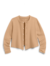 Load image into Gallery viewer, Frank &amp; Eileen cropped snap-button cardigan sweatshirt with round neckline and long sleeves