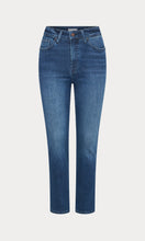 Load image into Gallery viewer, Good American straight leg jeans in medium indigo wash, displayed flat on neutral background