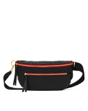 Load image into Gallery viewer, Hammitt Charles crossbody belt bag in black leather with gold and red zipper details