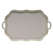 Load image into Gallery viewer, Herend rectangular porcelain tray with decorative branch handles and scalloped gold border