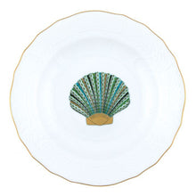 Load image into Gallery viewer, Herend fine porcelain dessert plate with green scallop shell motif and gold rim
