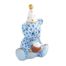 Load image into Gallery viewer, Herend porcelain birthday bear figurine wearing party hat and holding cupcake