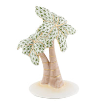 Load image into Gallery viewer, Herend porcelain double palm tree figurine with green fishnet pattern and gold accents on sand base