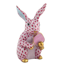 Load image into Gallery viewer, Herend hand-painted porcelain bunny figurine holding a pickleball paddle with gold accents