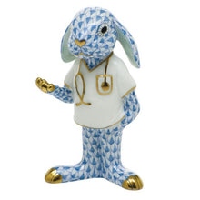 Load image into Gallery viewer, Herend porcelain bunny figurine dressed as a doctor with stethoscope and gold accents