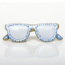 Load image into Gallery viewer, Herend porcelain decorative sunglasses figurine with intricate blue fishnet pattern and gold accents