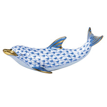 Load image into Gallery viewer, Herend hand-painted porcelain dolphin figurine with gold accents and fishnet pattern