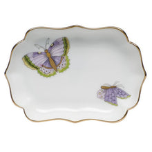 Load image into Gallery viewer, Herend mini scalloped porcelain tray with hand-painted purple and green butterfly motifs