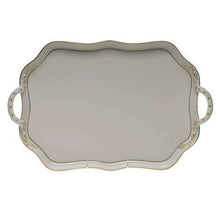 Load image into Gallery viewer, Herend rectangular porcelain tray with decorative branch handles and scalloped gold-trimmed edges