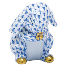 Load image into Gallery viewer, Herend porcelain bunny figurine seated in praying pose with gold accents and fishnet pattern