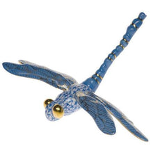 Load image into Gallery viewer, Herend hand-painted porcelain dragonfly figurine with intricate fishnet detailing and gold accents